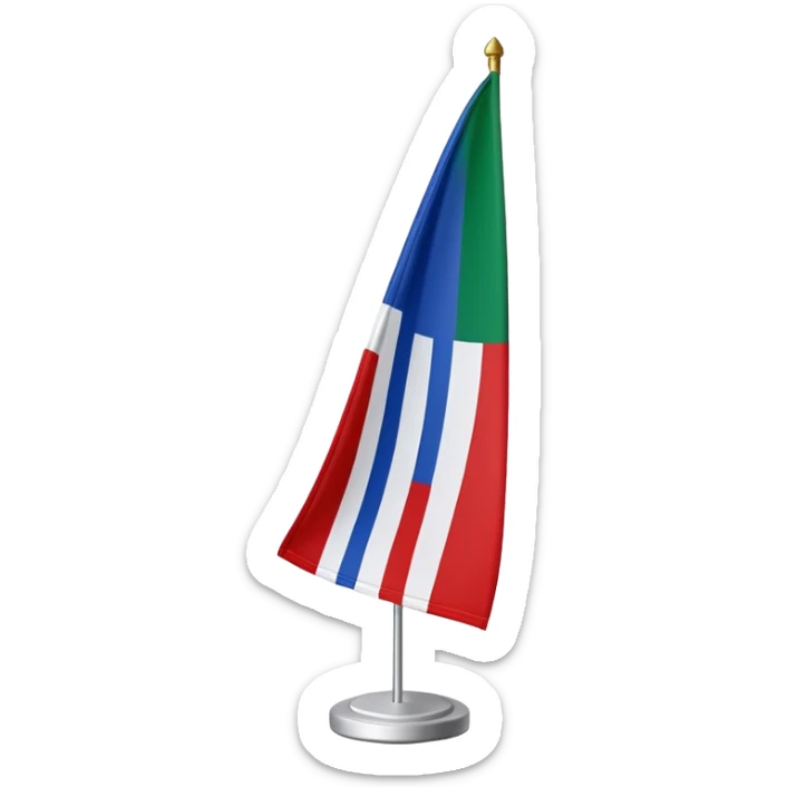 Een rechthoekige vlag bestaande uit vier verticale banen in de kleuren blauw - wit - groen - rood, waarvan de lengten zich verhouden als 1:1:1:6. sticker