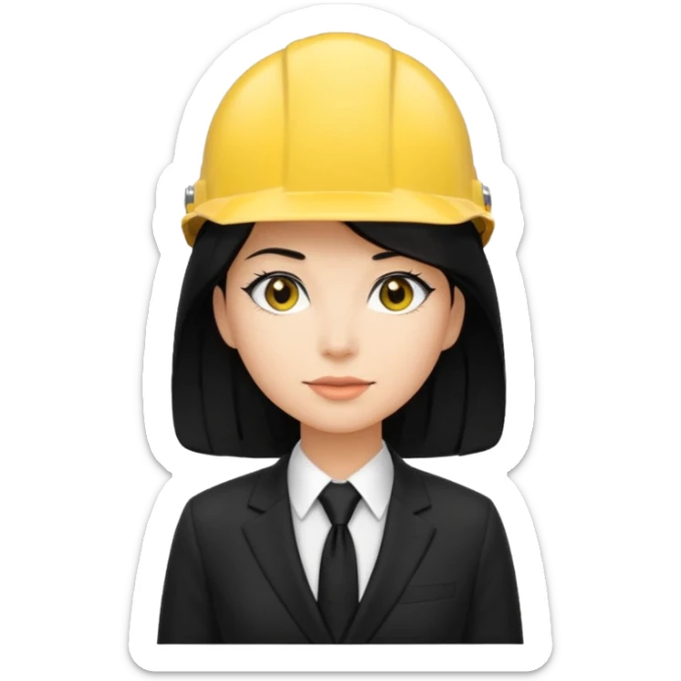 black suit black tie with yellow helmet ''black hair''  woman sticker