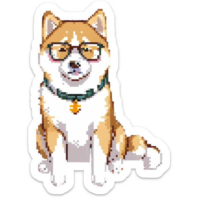 Shiba Inu sitting in a movie theater, vibrant colors sticker