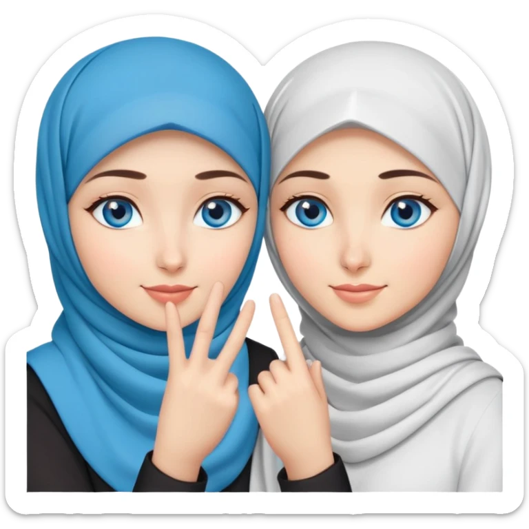 Turkish beautiful finish Konya two girls blue eyes with hijab and saying love with hand gesture sticker