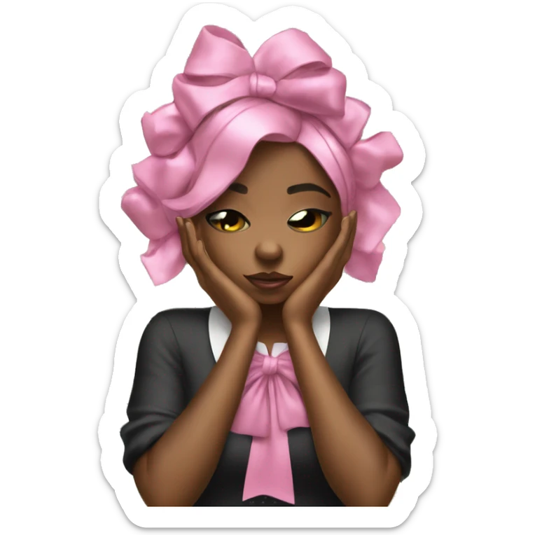 Stylish black girl crying with pink bow on her hair and stack of money on one of her hands sticker