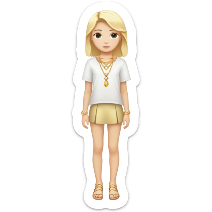 Full body white teenage girl with blonde hair, choni style with gold jewelry sticker