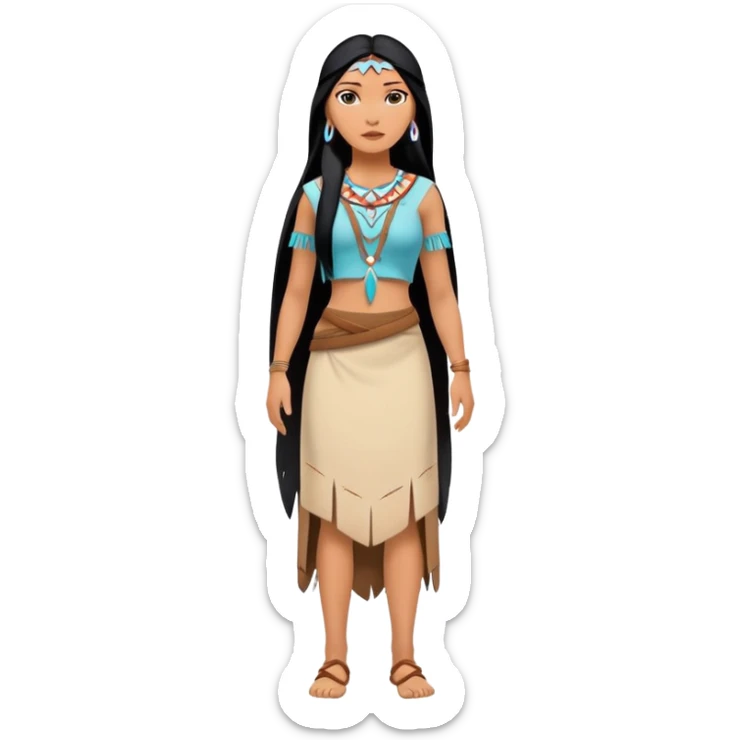 full body Pocahontas with Native American dress, long black hair, minimal style sticker