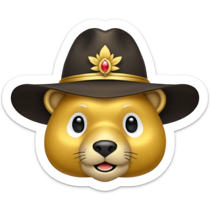 Oso dorado con sombrero elegante y moño negro confundido animatronico sticker