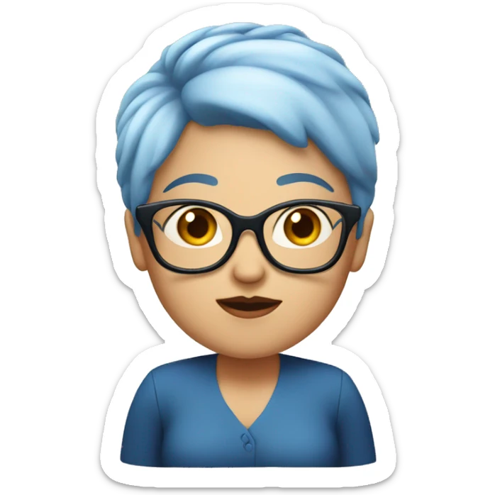  women with short blue hair and a double chin and glasses sticker