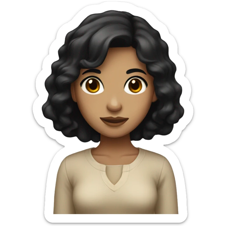 Girl with black hair and beige skin and brown eyes sticker