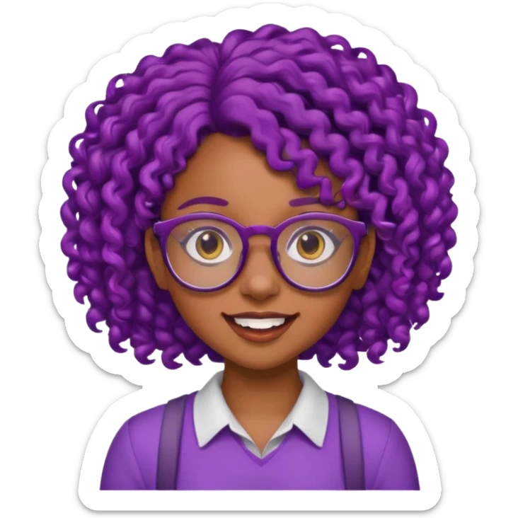 nerd emoji like with glasses and buck teeth but it’s a black girl with purple curly hair sticker