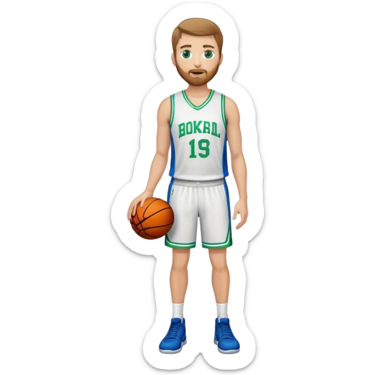 full body White male basketball coach light brown hair, short beard, green/blue eyes  sticker