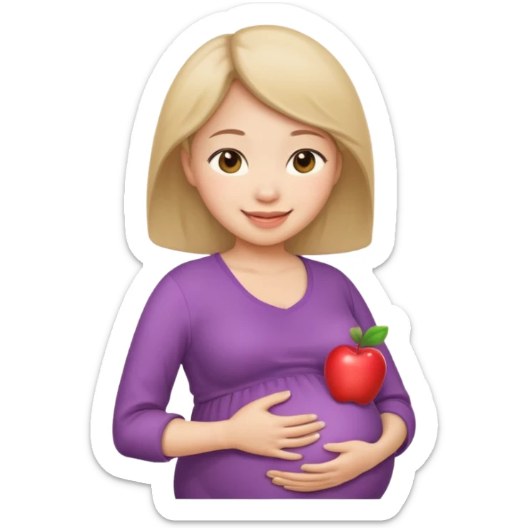 pregnant woman, East Asian features, apple emoji style sticker