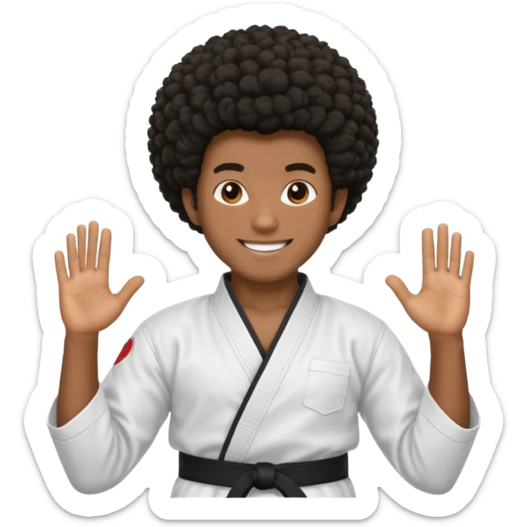 black karate instructor with afro hair and a low taper haircut, and a small fade on the sides sticker