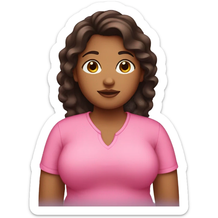 fat brown girl with dark brown hair and a pink shirt sticker