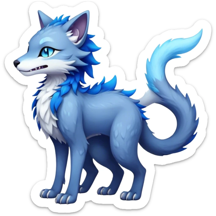 Kawaii dark cool edgy fantasy ethereal feline-vernid-sergal-fursona animal creature with a tufted tail full body sticker
