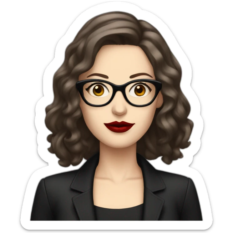 Caucasian-Mum-woman-goth-brown-hair-standing-wearing-glasses-red-lipstick sticker