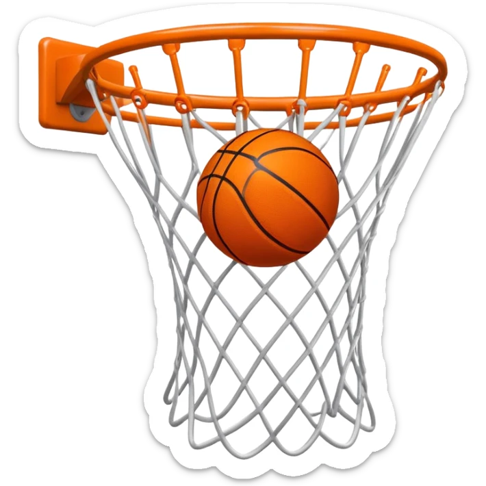 Basketball just entering the top of white net, beginning of swish, iOS emoji style sticker