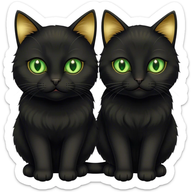 Two black cats. One has short hair and green eyes. The other is fluffy with gold eyes.  sticker