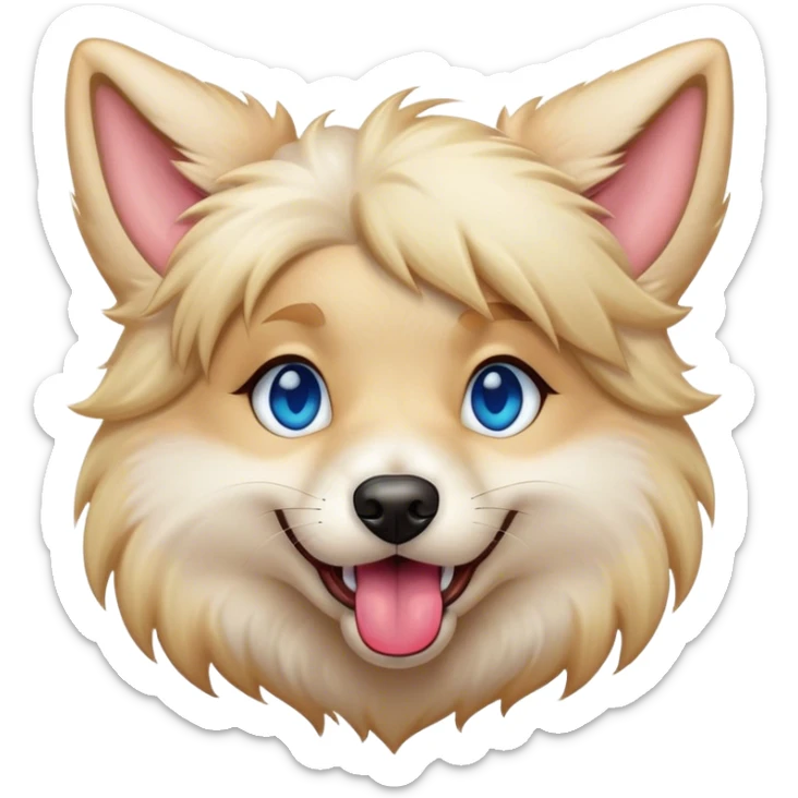 A furry dog hybrid with her toung out. blond fur and blue eyes sticker