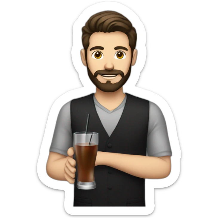 Skinny brown haired Bartender, with a beard wearing black mixing a stirred cocktail sticker