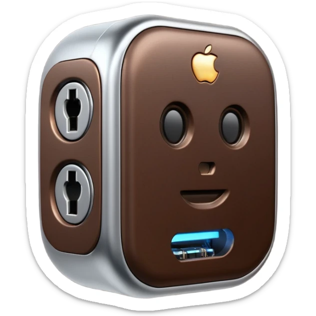 3D render of Data Port, futuristic cyborg aesthetic, fusion of organic skin and chrome metal, metallic socket embedded in dark brown skin, exposed wiring, Apple emoji style, isolated on white background --v 6.0. sticker