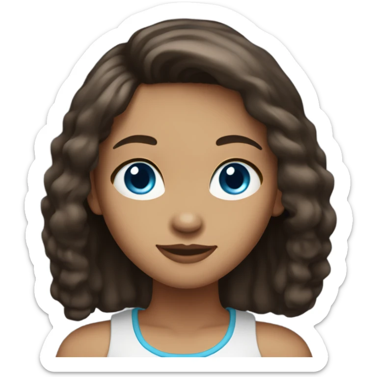 girl with tan skin dark brown medium length hair and blue eyes sticker