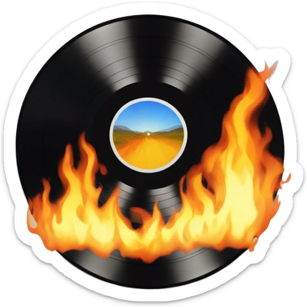 vinyl record on fire sticker
