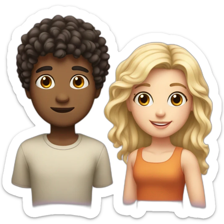Boy with dark curly hair and fair skin and girl with straight blond hair sticker