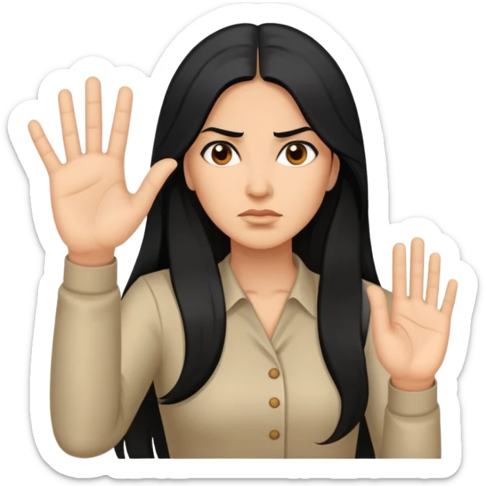 Hispanic woman with long hair, determined, one hand out motioning to stop sticker