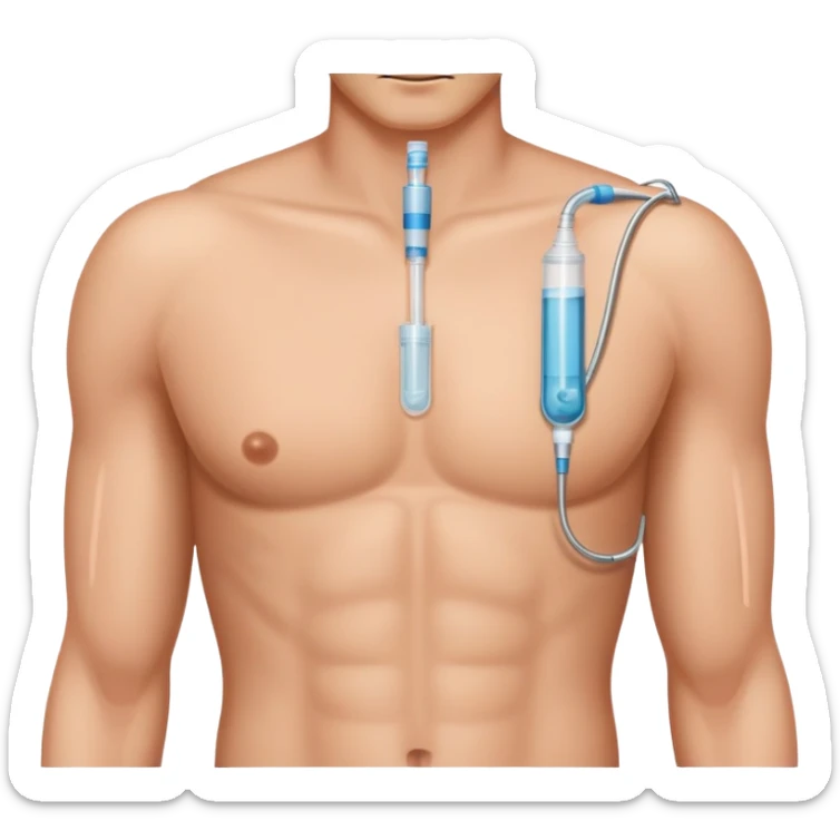 man with medical tube in side of abdomen sticker