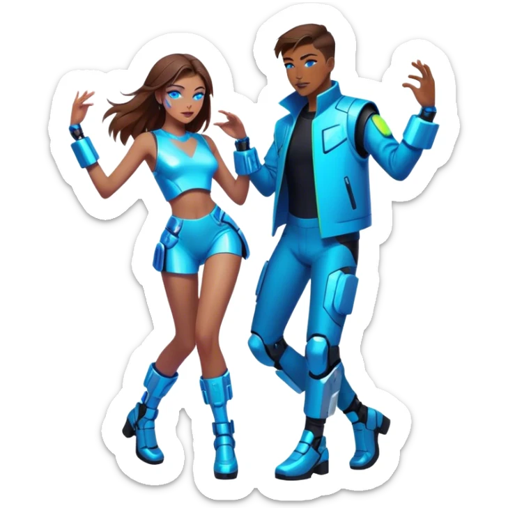 Neon cyberpunk style 
girl with brown hair and blue eyes dance with man sticker