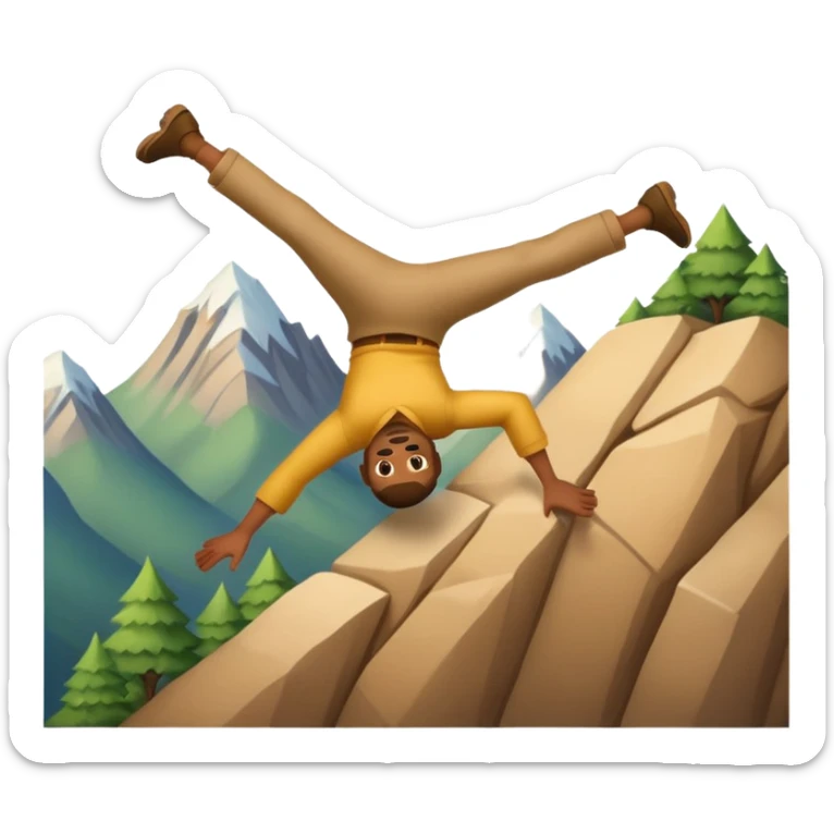 apple style emoji of a man tumbling head over heels down past a mountain sticker
