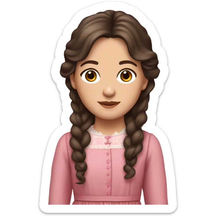 Carrie Ingalls pretty with long dark brown wavy hair realistic and detailed pink dress sticker