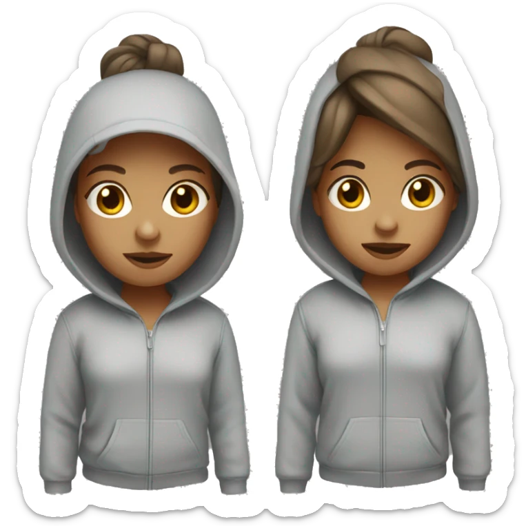 A tinted girl with brown straight hair in a grey hoodie  sticker