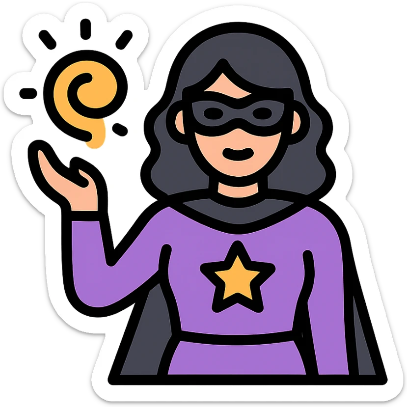 female superhero in a soft purple and black suit, glowing magical energy in her hand sticker