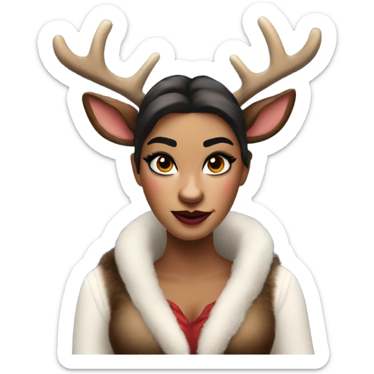 a tarantino reindeer wearing a dumb outfit with makeup on and has way to much blush on her face sticker