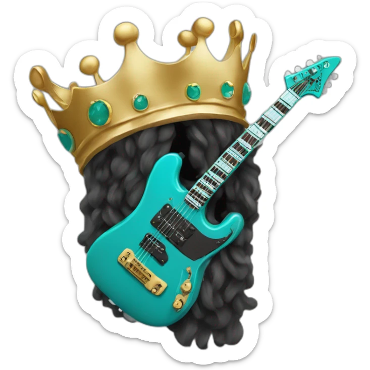 Soolking brook ;black affro cut ;turquoise electric guitar;golden crown ;skeletal face sticker