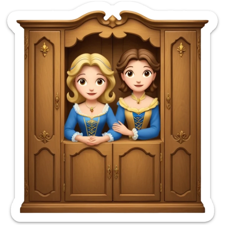 A middle-aged lady character from the fairy tale Beauty and the Beast — she was turned into a wardrobe by magic. She retains the wardrobe's original form, with an anthropomorphic face on the front of the closed cabinet. sticker