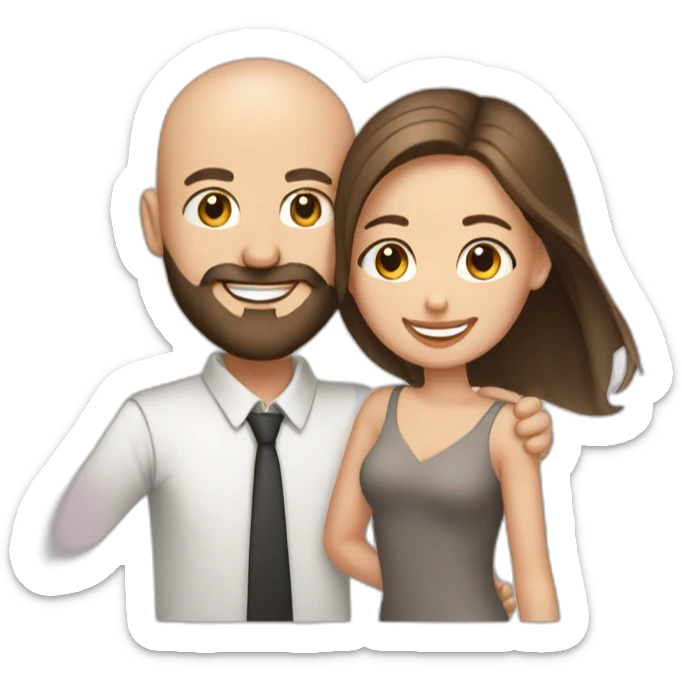 Happy-secret-couple-bald-guy-with-beard-with-shorthaired-brunette-girl sticker