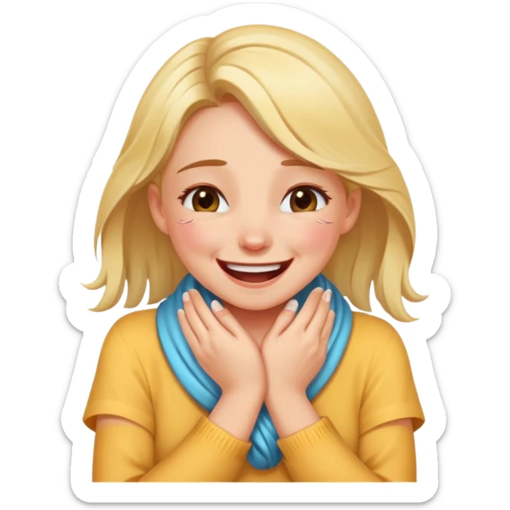 A pretty girl who is wrapping crashing out and laughing crying her hands around her neck and crying  sticker