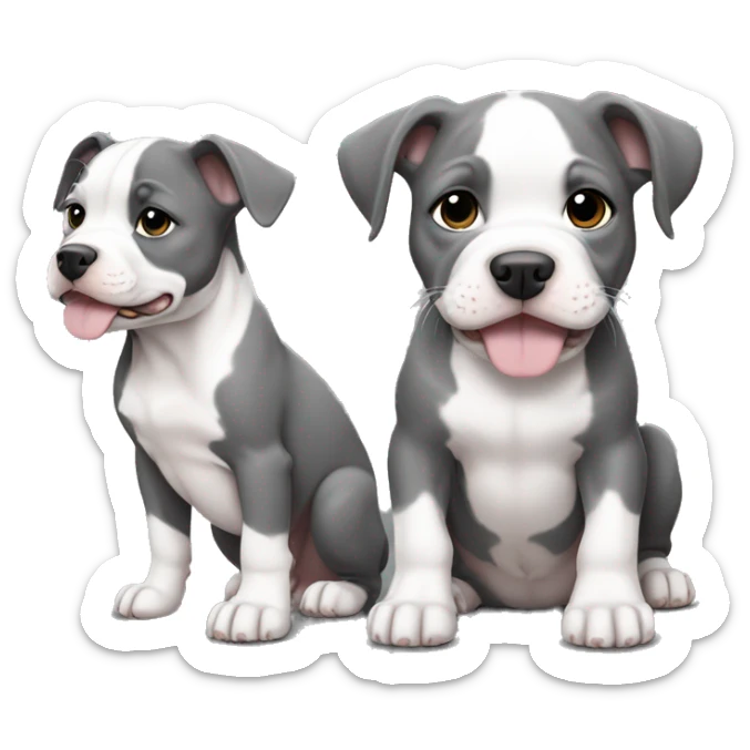  Puppy pitbull with one side of the face gray and the other side white sticker