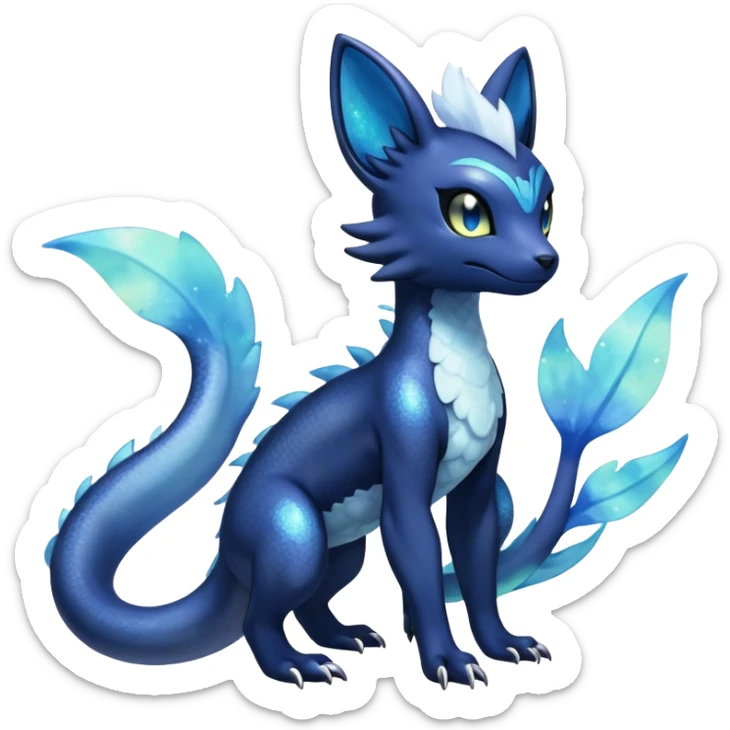 Shiny icy iridescent Nebulae Salandit-Meowstic-Umbreon-Fakémon-hybrid-creature (full body)  sticker