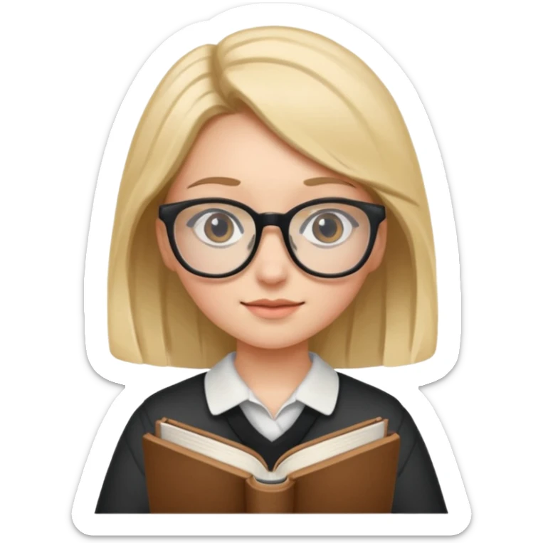 A student, girl, wearing glasses, hold book in front of their chest sticker