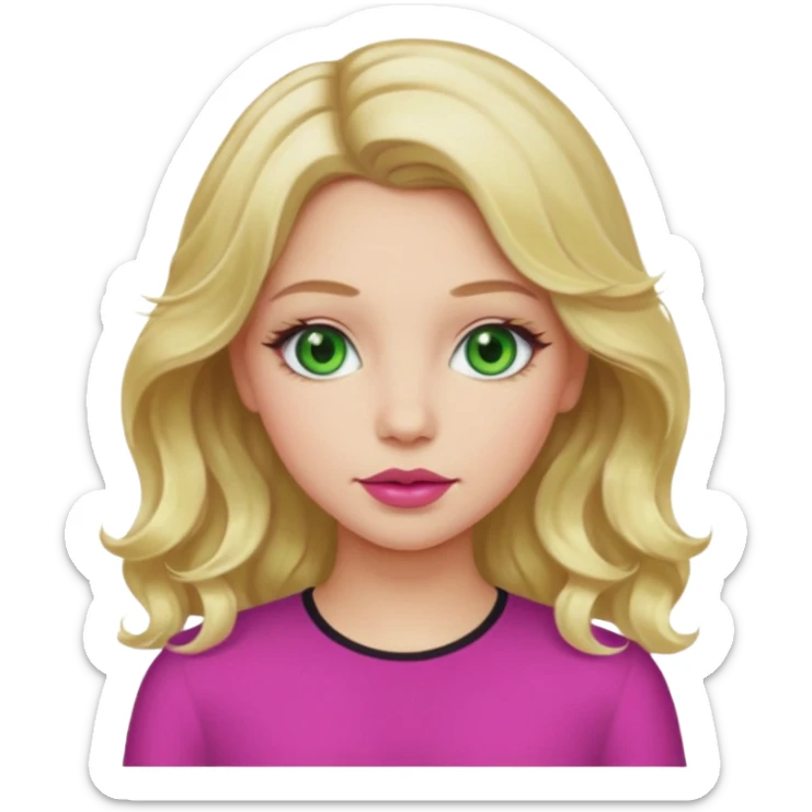 Girl with light blonde way hair in a middle part with green eyes and pink lips sticker