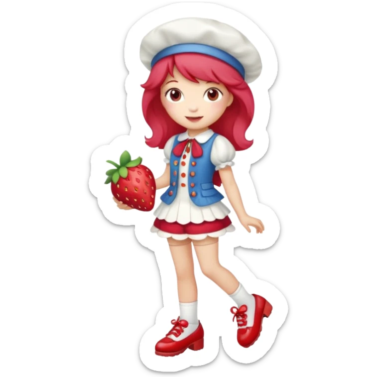 pretty and cute modern  strawberry shortcake full body with red shoes emoji without strawberries sticker