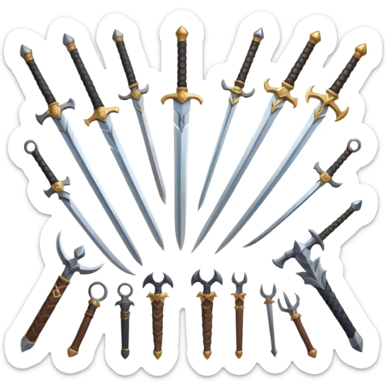 CREA UN ARSENAL DE ARMAS PERO QUE TENGA ESPADAS, CUCHILLOS Y ARCOS Y LANZA sticker