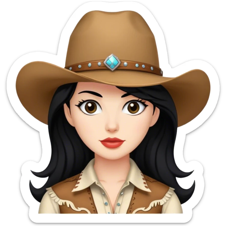 A women with black hair dress like a cowgirl  sticker