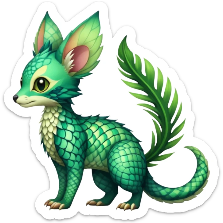 Feral Rare Fantasy vibrant tropical Vernid-Trico-species-creature by LiLaiRa, random markings, tufted tail, tufted ears, full body sticker