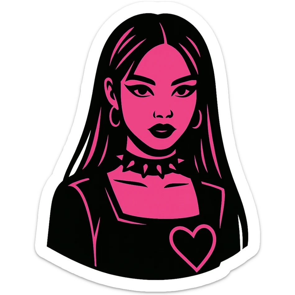 Blackpink-inspired goth icon, black and pink color scheme, edgy and stylish, graphic icon style sticker