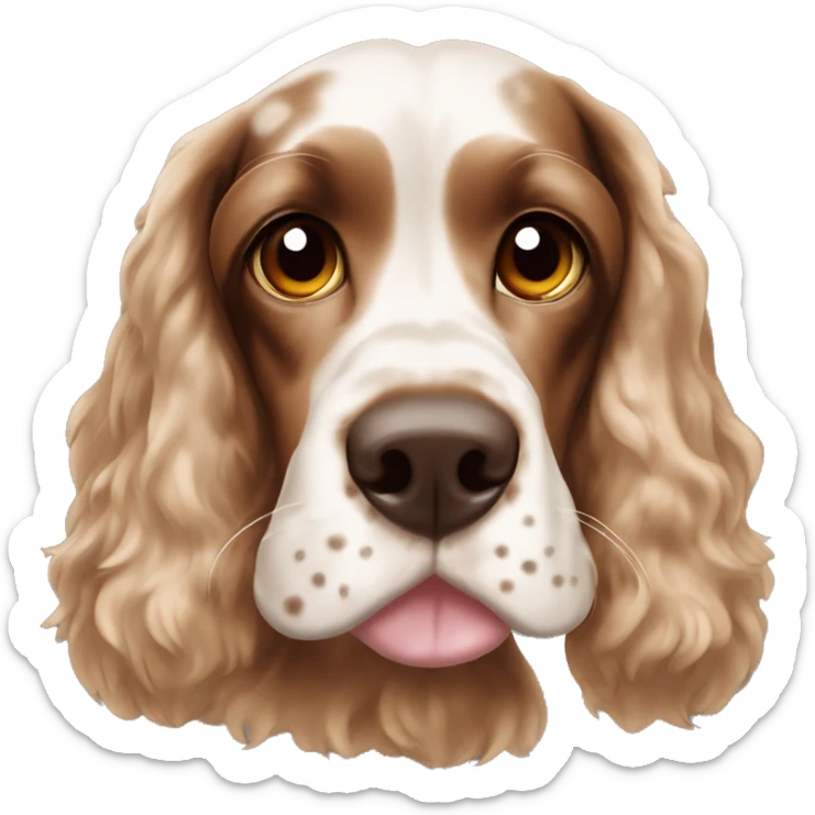 English cocker spaniel with brown spots and freckles near its nose with brown eyes  sticker