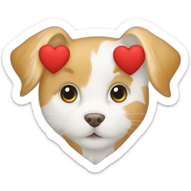 A Golden retriever, a white cat, and a dark gray cat in a red heart sticker