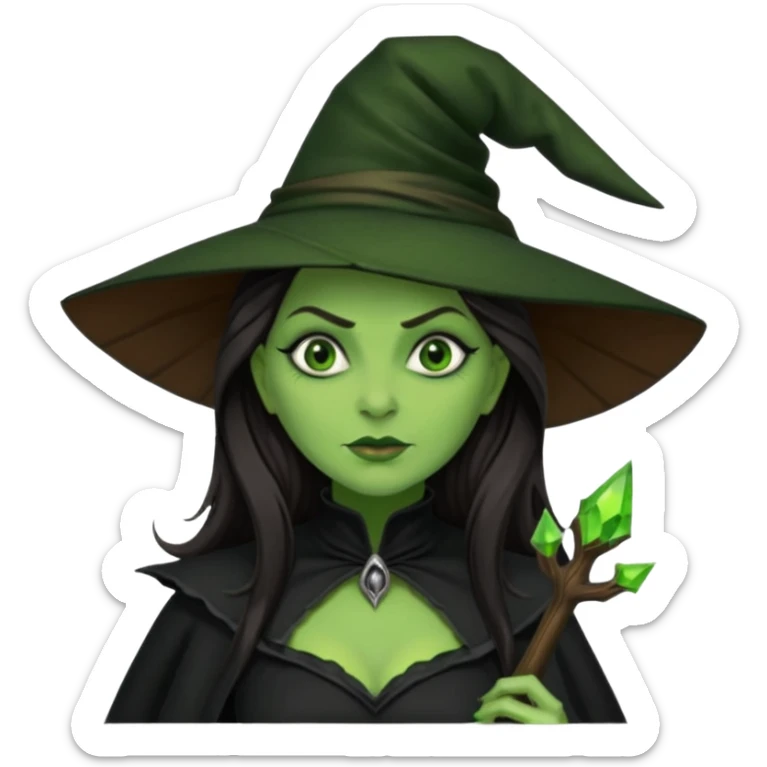 The Wicked Witch from The Land of Oz with green skin, long dark brown hair, black outfit sticker