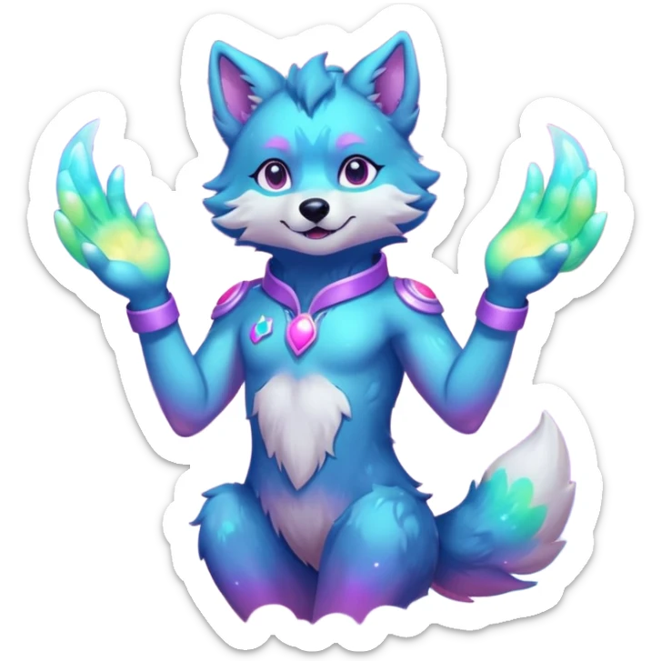 anthropomorphic anthro kawaii cute colorful shiny pastel nebula furry wolf-fursona furry  (2 legs, 2 arms) (full body) (shoulder bust) (half body) sticker